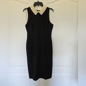 Maggy London Black Midi Dress With A Pearl Detailed Collar